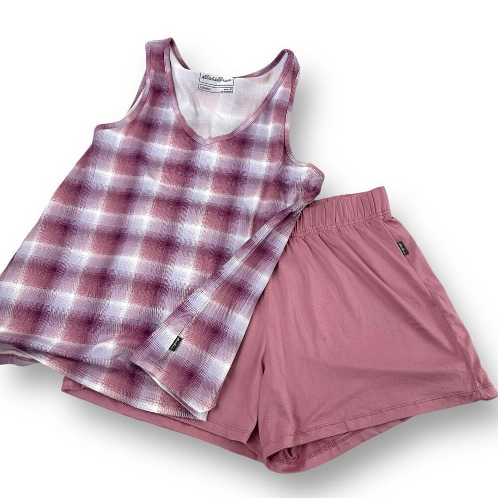 Eddie Bauer Women's M Sleep Shorts Pajama Set Mauve Pink‎ Plaid Comfy Loungewear